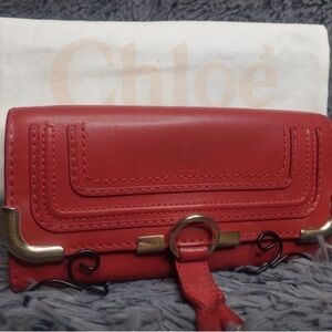 Chloé Marcie Continental Long wallet in soft red leather.